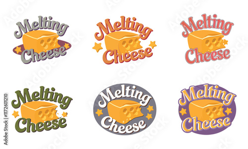 Vector Logos of Melting Cheese Designs in Unique Styles on Black Background