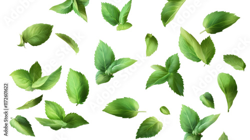 Fresh mint leaves isolated on white transparent background