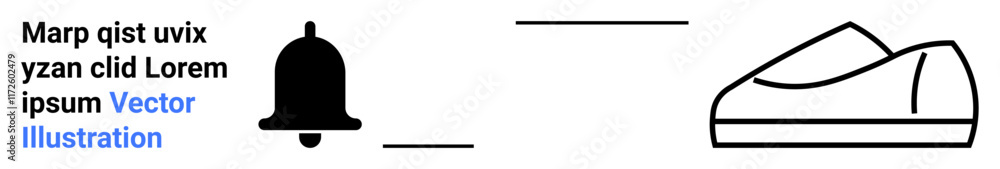 Black bell icon, single horizontal line, minimalist shoe outline. Ideal for notifications, simplicity, cleanliness, minimalism, modern look, placeholders, website. Landing page Black bell icon, single horizontal line, minimalist shoe outline. Ideal for notifications, simplicity, cleanliness, minimalism, modern look, placeholders, website. Landing page