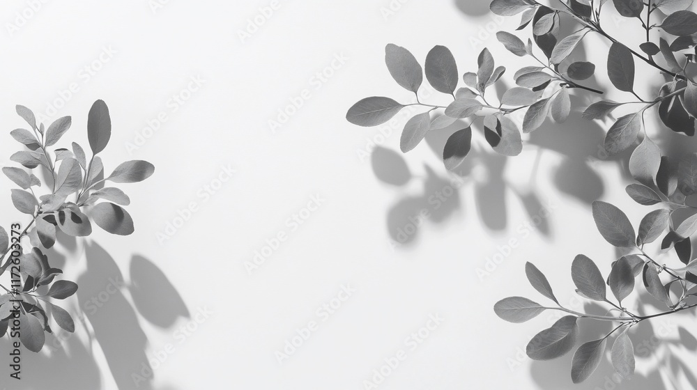 Obraz premium Monochrome leaves and shadows on white background. (1)