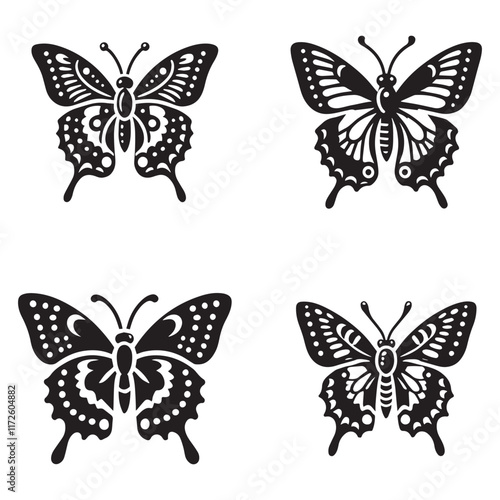 "Graceful Silhouettes of the Yellow Admiral Butterfly Elegantly Framed on a White Background in Monochrome Art"