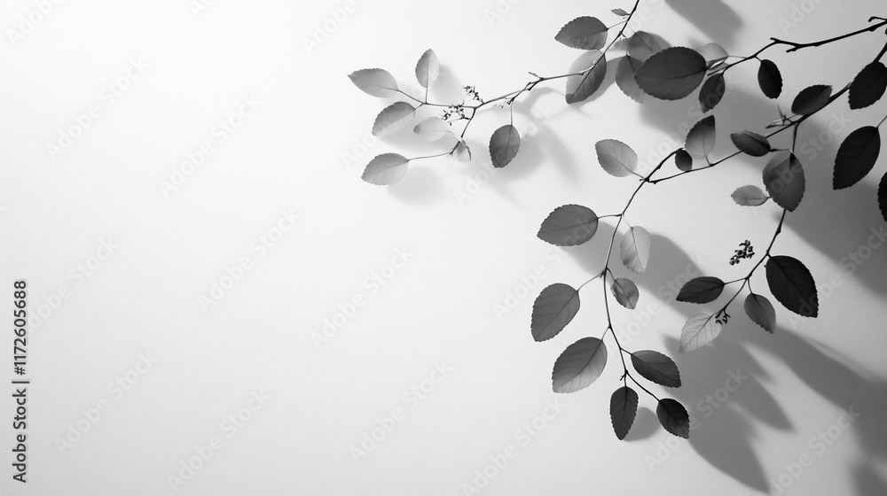 Monochrome leaf branch shadow on white background. Monochrome leaf branch shadow on white background.