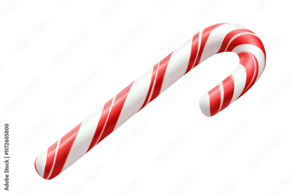 Fototapeta premium A festive striped candy cane with red and white colors, commonly associated with holiday celebrations.