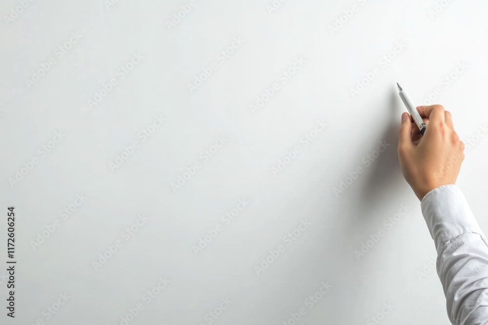 Hand writing on blank wall, showcasing creativity and potential Hand writing on blank wall, showcasing creativity and potential