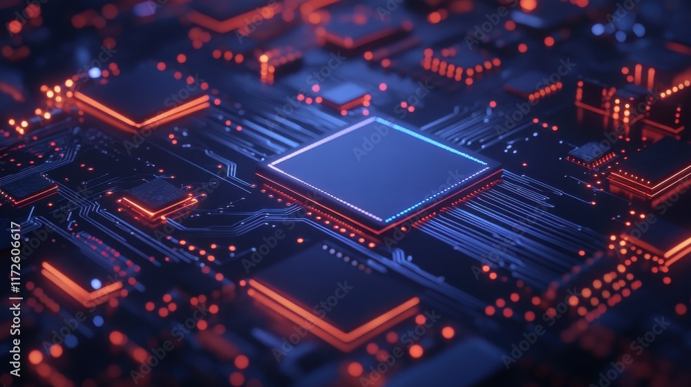Close-up of a computer processor chip with glowing circuits. This image represents technology and innovation.
Close-up of a computer processor chip with glowing circuits. This image represents technology and innovation.