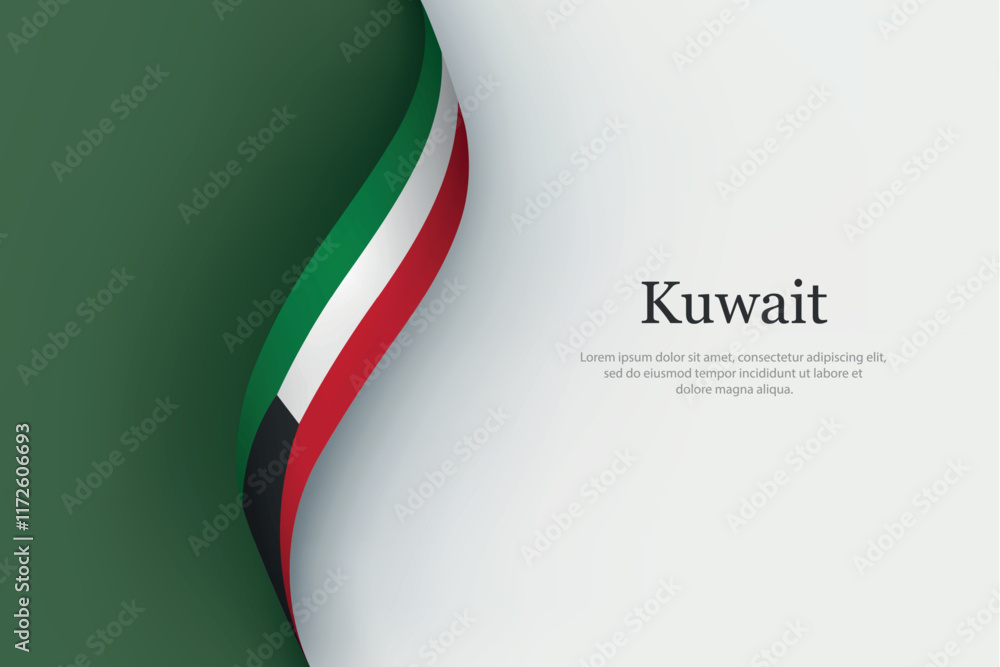 Kuwait flag on Waving ribbon