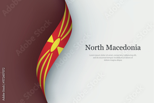 North Macedonia flag on Waving ribbon
