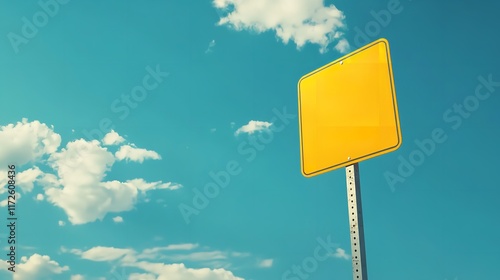 Empty red road sign on blue sky background. Copy space photo