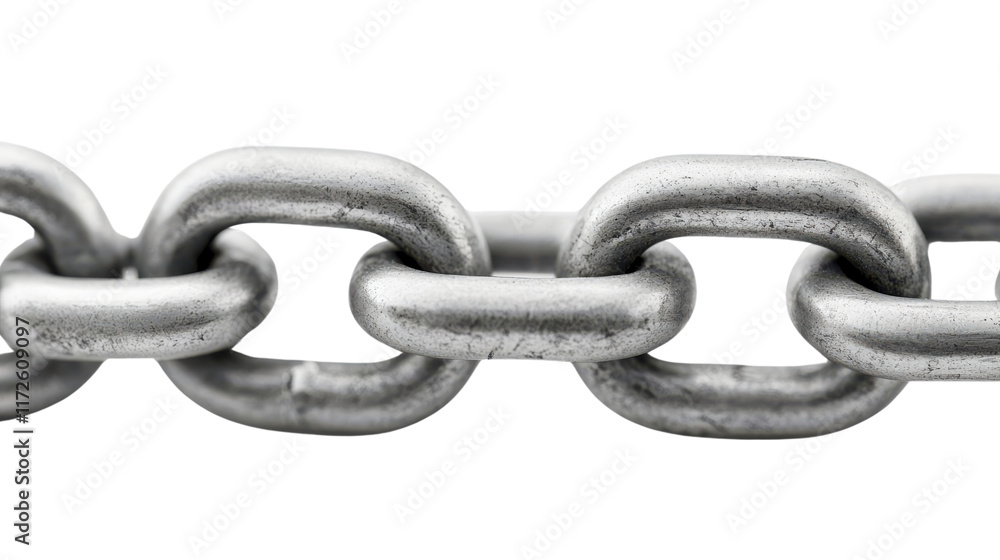 Fototapeta premium Close-up of industrial metal chain links showcasing strength and durability, perfect for representing security, connection, and construction themes in design projects.