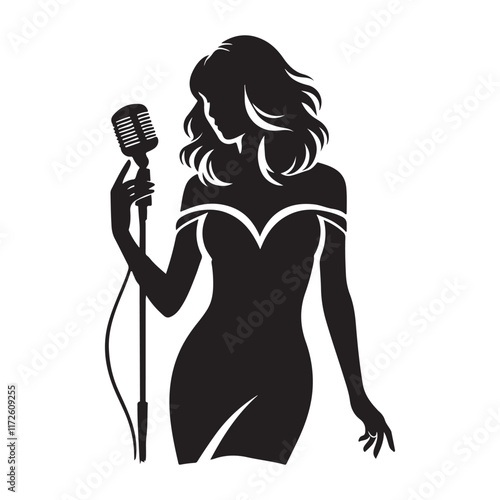 Elegant Singer Silhouette with Microphone Vector Illustration