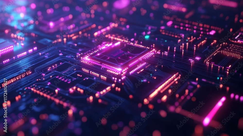 Abstract Circuit Board Design with Glowing Lights
Abstract Circuit Board Design with Glowing Lights