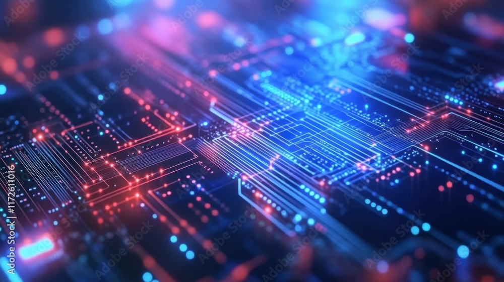 Fototapeta premium Abstract Circuit Board Design with Glowing Lights 