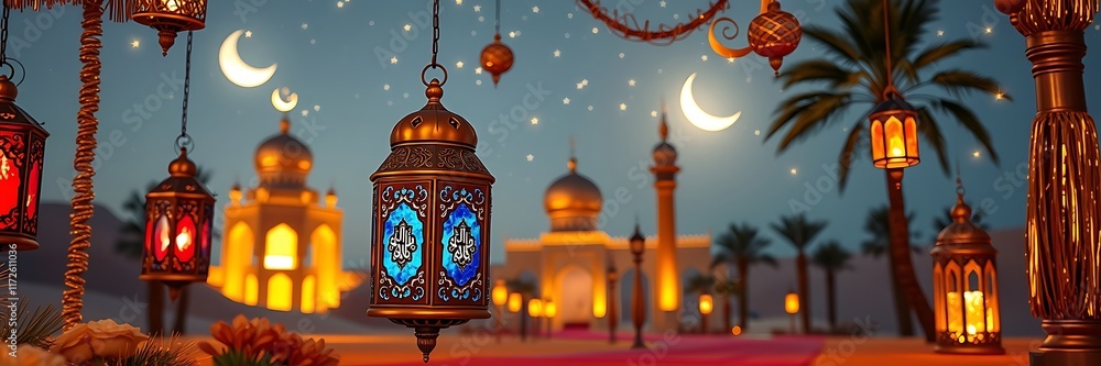 Fototapeta premium Ramadan kareem, eid concept panorama Background