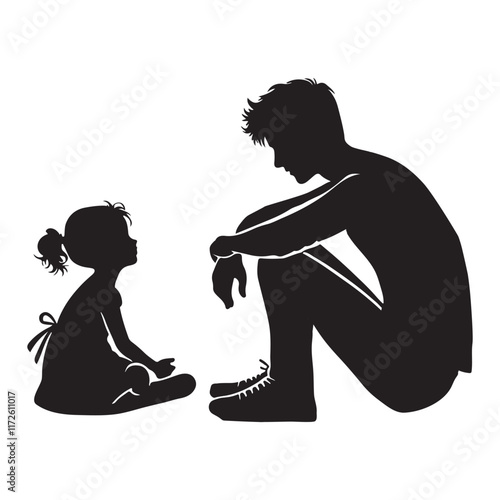 Silhouette Illustration of Father and Daughter Sharing a Moment