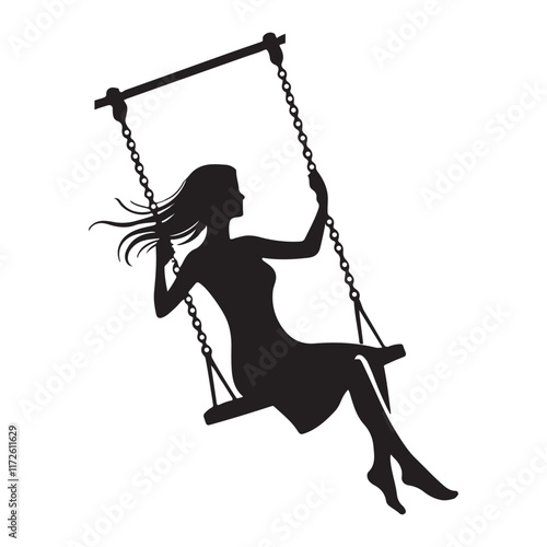 Charming Silhouette Illustration of Woman on Swing