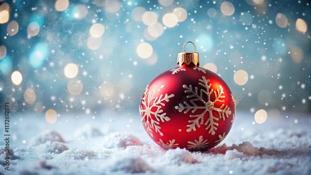 Rotating red Christmas ball with snowflakes in a festive winter scene, festive, snowy, festive,snowy,ball Rotating red Christmas ball with snowflakes in a festive winter scene, festive, snowy, festive,snowy,ball