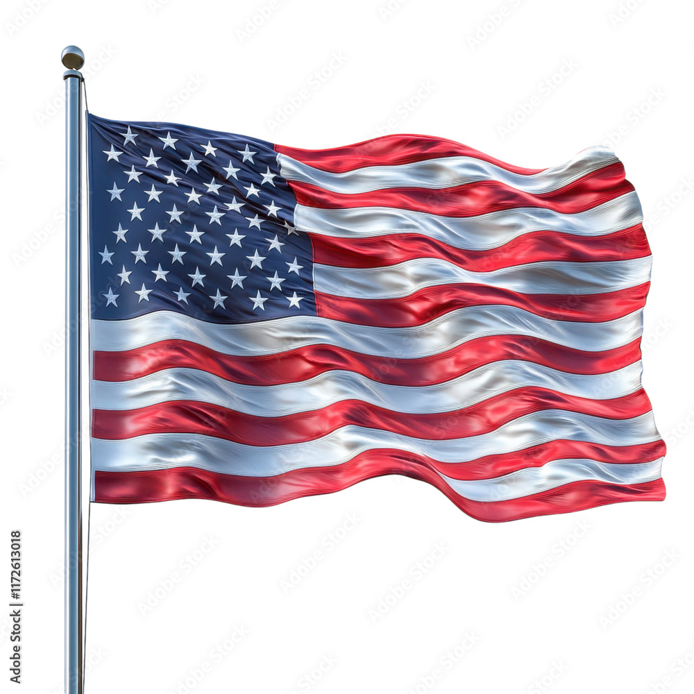 Obraz premium Minimalist American flag design, crisp white backdrop, bold colors, simple elegance, contemporary aesthetic, striking visual appeal
