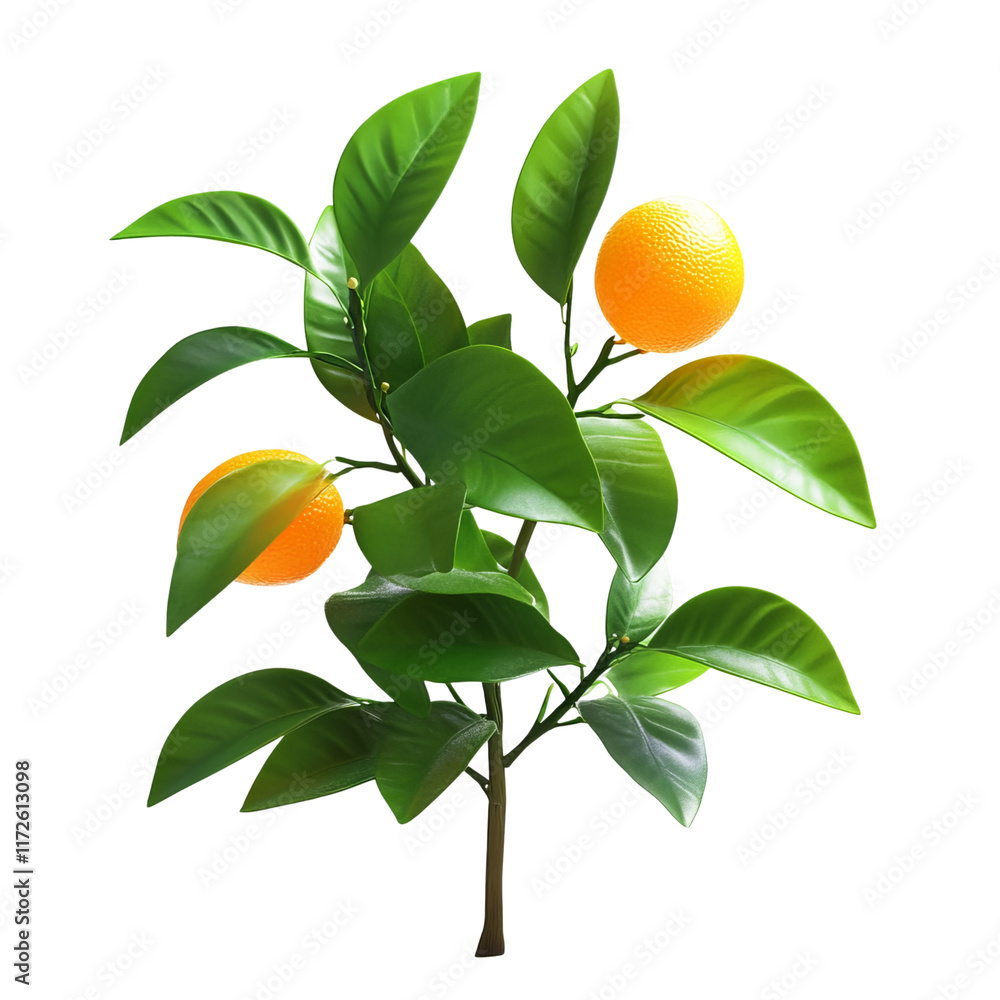 Single Orange on a Branch with Lush Green Leaves Single Orange on a Branch with Lush Green Leaves