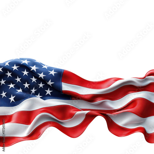 Minimalist American flag design on a clean white background, emphasizing simplicity and patriotism in a contemporary style