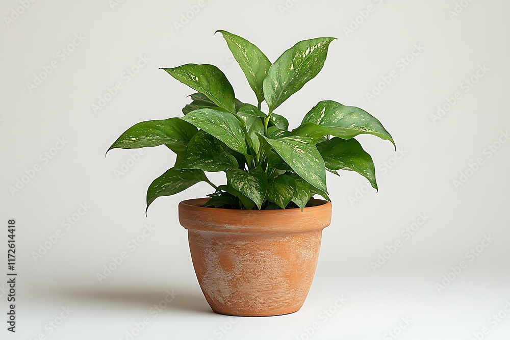 Fototapeta premium A variegated plant thrives in a terracotta pot
