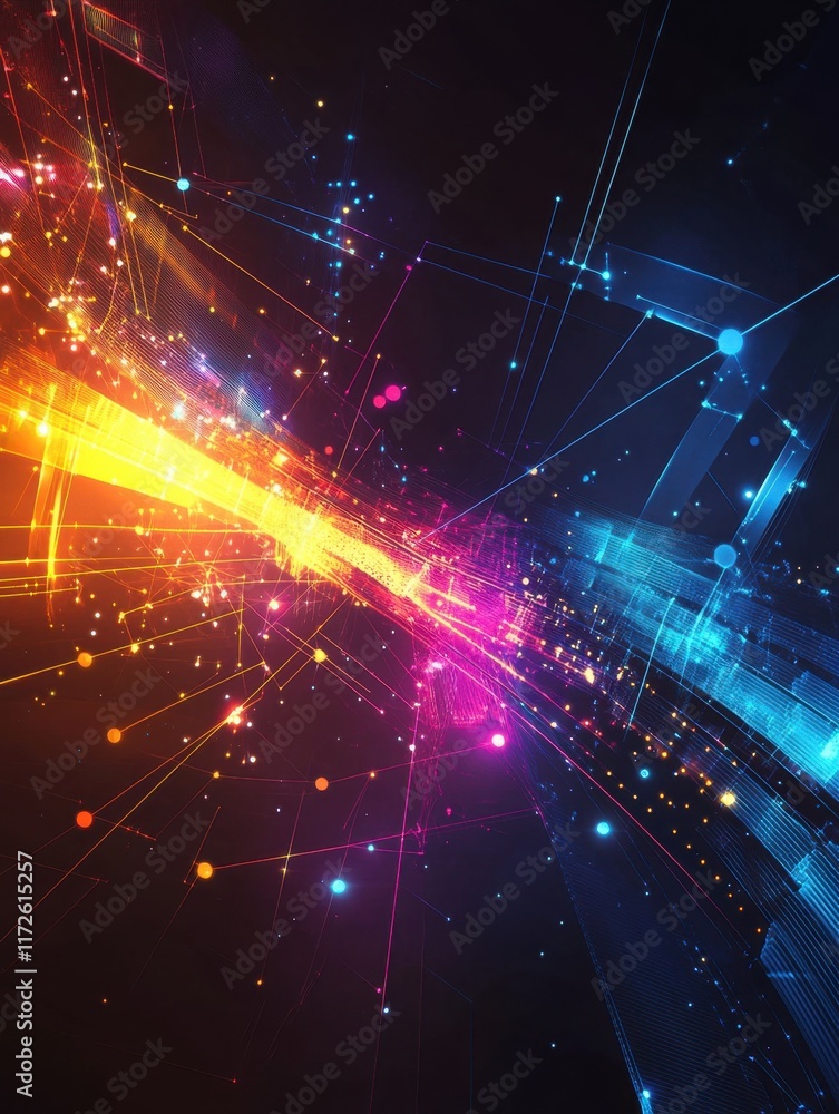 Fototapeta premium An abstract illustration of sound waves intertwining with neural pathways, symbolizing the enhancement of subconscious treatment through cosmic energy 