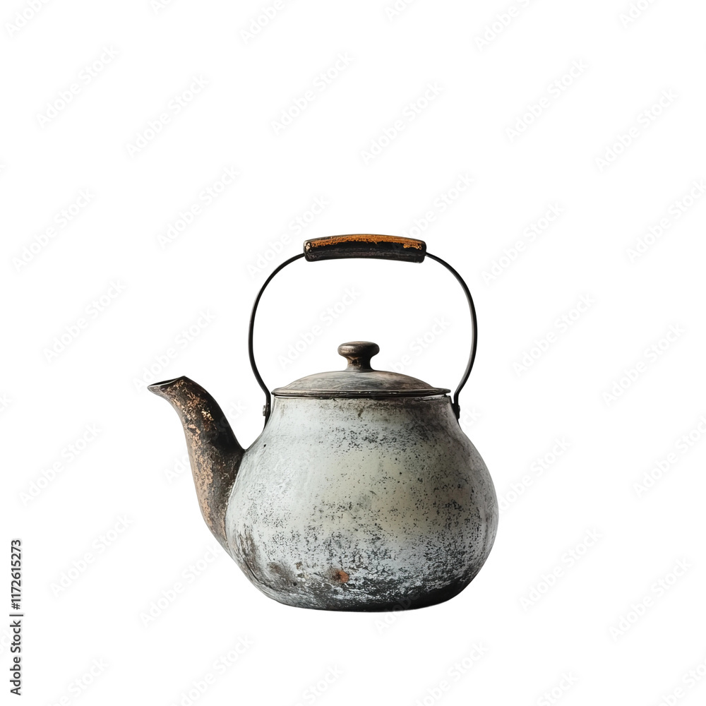 Rustic Ceramic Teapot Kettle Drinkware Isolated on White Background Rustic Ceramic Teapot Kettle Drinkware Isolated on White Background