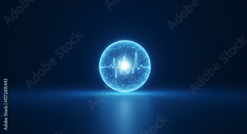 Wallpaper Mural Glowing Blue Sphere with Heartbeat Pulse on Dark Background Torontodigital.ca