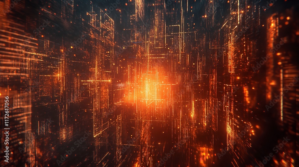 Naklejka premium Futuristic Cityscape with Neon Vertical Lights