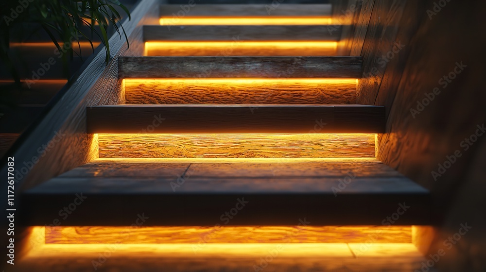 Sleek Home Interior with Wooden Stairs Illuminated by Natural Light Sleek Home Interior with Wooden Stairs Illuminated by Natural Light