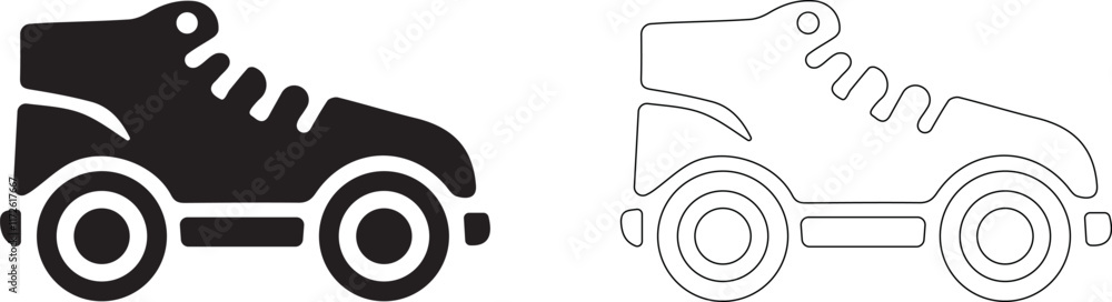 Boots on wheels. Vector icon of roller skates. Boots on wheels. Vector icon of roller skates.