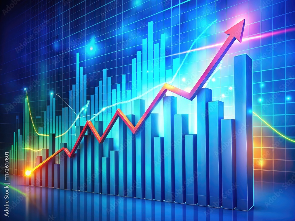 A blue backdrop showcases an upward graph symbolizing financial growth, market trends, and investment triumphs. A blue backdrop showcases an upward graph symbolizing financial growth, market trends, and investment triumphs.