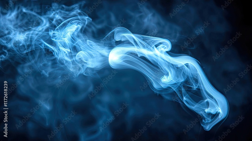 Smoke abstract background idea. Ethereal blue smoke swirls gracefully against a dark background, creating a mystical scene. Smoke abstract background idea. Ethereal blue smoke swirls gracefully against a dark background, creating a mystical scene.