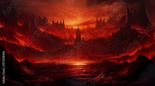 A view of hell with flames. 4k animated video