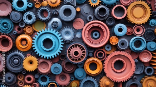 Wallpaper Mural Layers of colorful machinery parts forming a modern, abstract industrial background. Torontodigital.ca