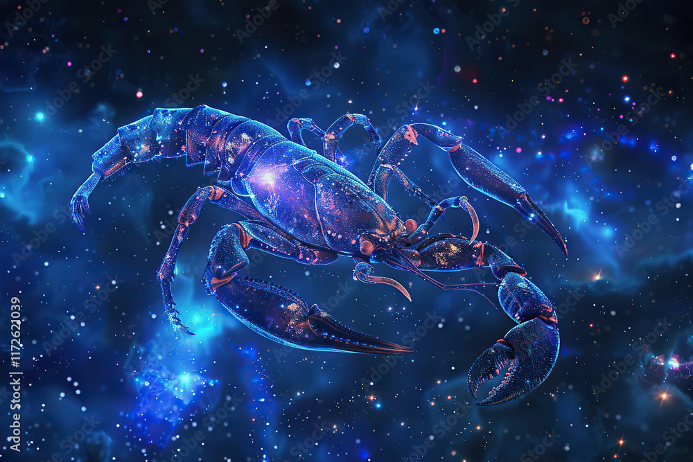 Astrological abstract composition with concept of Scorpio zodiac sign symbol, abstract vivid composition consists of fictional unreal fantastic vision on background Astrological abstract composition with concept of Scorpio zodiac sign symbol, abstract vivid composition consists of fictional unreal fantastic vision on background