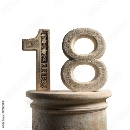 number 18 on a stone pedestal with ancient relief Hebrew scripts photo