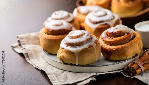 Wallpaper Mural Freshly baking delicious cinnamon rolls with white frosting Torontodigital.ca