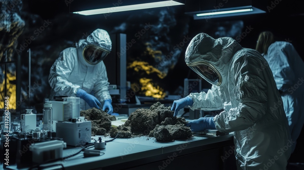 Scientists conduct research on a lunar simulation environment at a space exploration center Scientists conduct research on a lunar simulation environment at a space exploration center