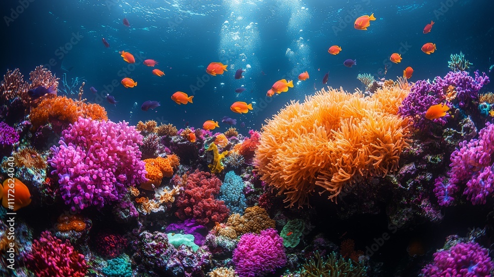 Fototapeta premium Underwater view with many fish and coral reefs