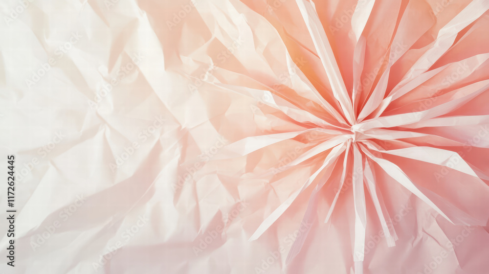 Fototapeta premium Crumpled paper with soft gradient, resembling flower shape, creates delicate and artistic background. This design adds touch of elegance to any project