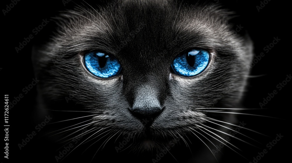 Intense Gaze: A Captivating Portrait of a Black Cat with Piercing Blue Eyes Intense Gaze: A Captivating Portrait of a Black Cat with Piercing Blue Eyes