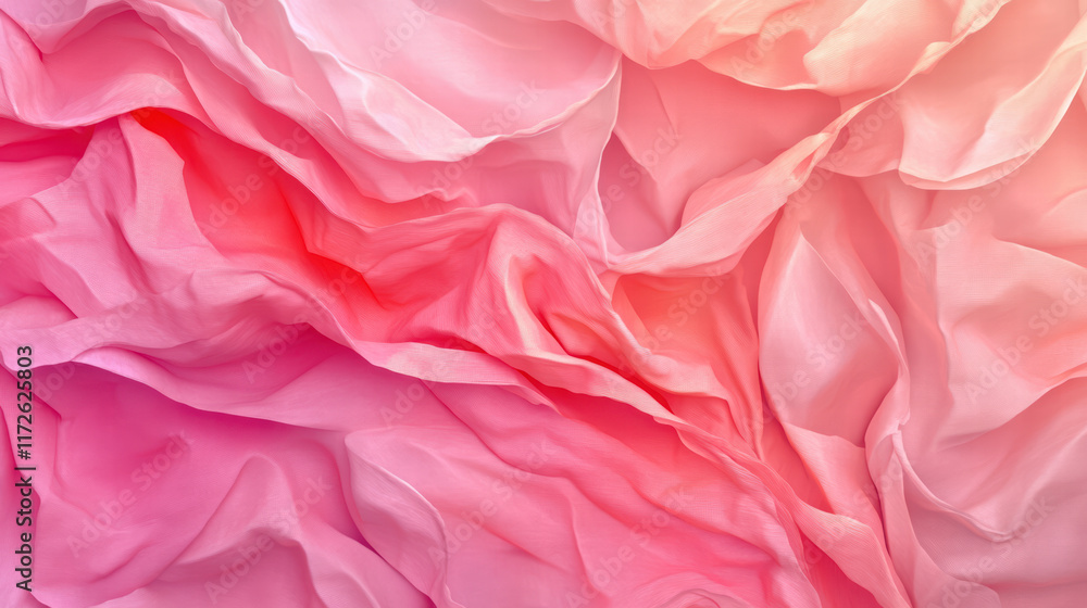 Fototapeta premium Soft crinkled tissue paper in shades of pink creates delicate and intimate texture. gentle folds and layers evoke sense of warmth and tranquility