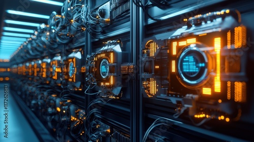 Wallpaper Mural A futuristic energy control center with glowing data displays monitoring power grids Torontodigital.ca