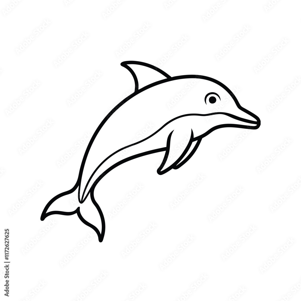 Fototapeta premium Dolphin jumping line art isolated on white background 