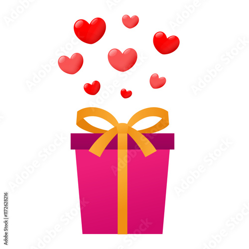 gift box opening full of shape hearts. Valentines day design, greeting card, Romantic background, transparent background, alpha channel background