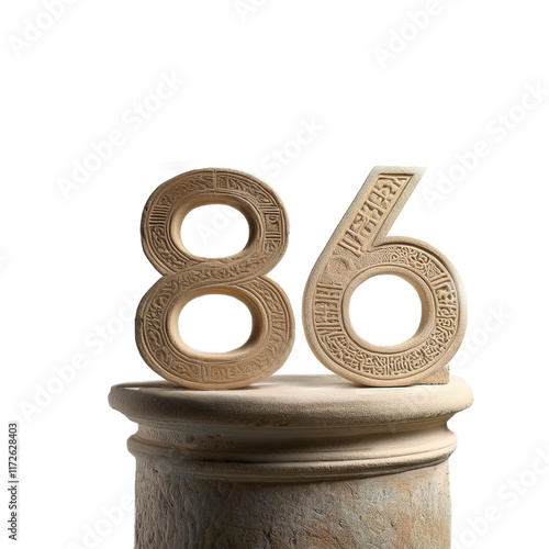 number 86 on a stone pillar with ancient relief Hebrew scripts photo