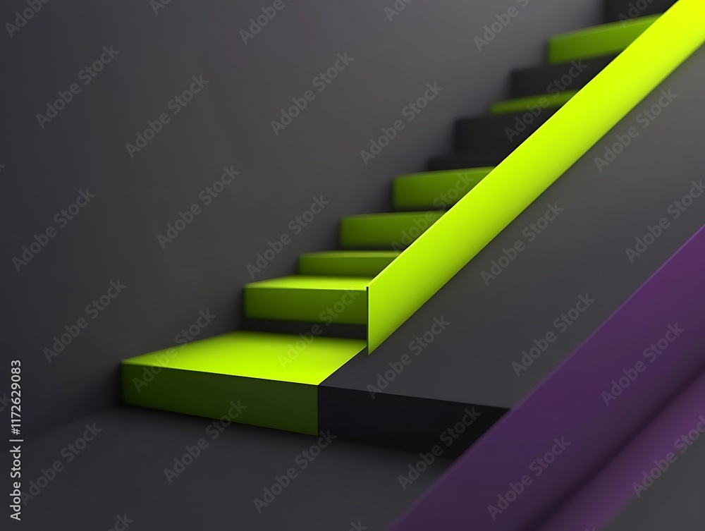 Abstract Modern Staircase Design with Lime Green Accents Abstract Modern Staircase Design with Lime Green Accents