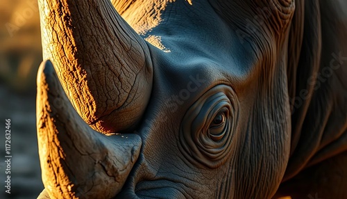 Majestic White Rhino Eye and Horn Close Up