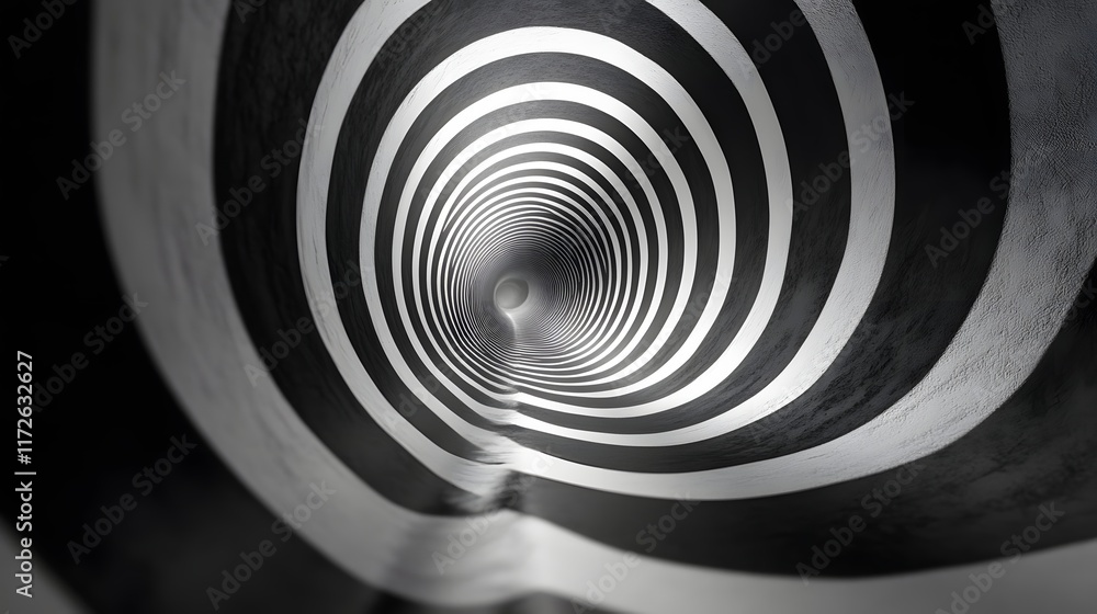 Fototapeta premium Abstract Black and White Backgrounds. A mesmerizing monochrome spiral tunnel. Hypnotic and abstract, it creates a sense of depth and movement.