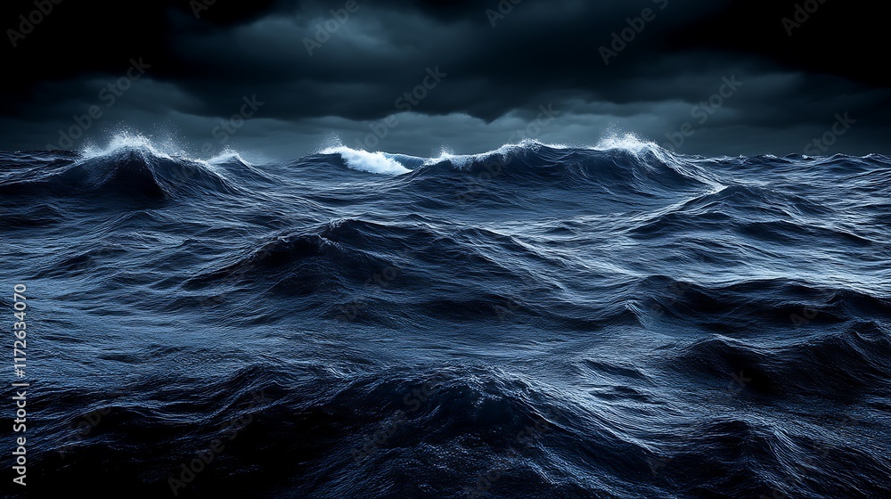 Fototapeta premium Dark Ocean Waves Under a Stormy Sky